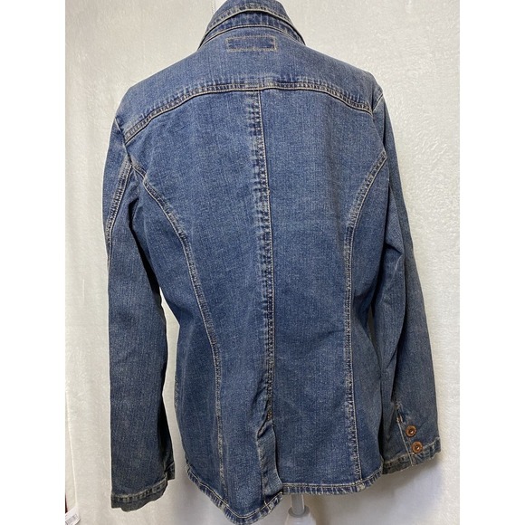 Levi Strauss Denim Blazer Women's XL Button Blue Jean Jacket Distressed Copper - Picture 3 of 10
